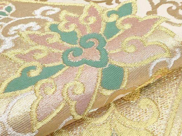 平和屋着物●極上　西陣　川島織物　六通柄　本袋帯　正倉院花文　金糸　逸品　CZAA5525s6 平和屋着物○極上 西陣 川島織物 六通柄 本袋帯 几帳鳳凰花文 金銀糸