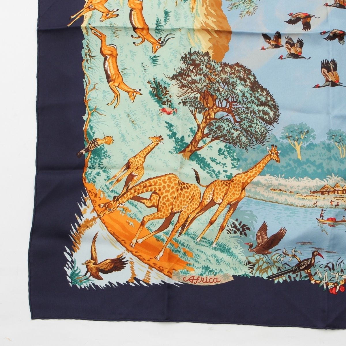 エルメス カレ90 AFRICA アフリカ シルク アニマル スカーフ ネイビー