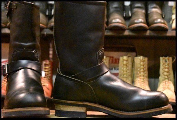 9D PT91プリント 96年 レッドウィング 2268 エンジニア 黒 ブラッククローム スチールトゥ ブーツ redwing HOPESMORE FI183