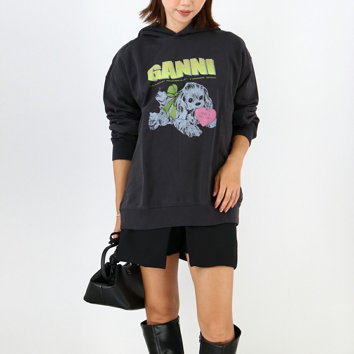 GANNI ガニー ロゴ フードパーカー スウェット T4360 ISOLI OVERSIZED HOODIE トップス フーディー オーバーサイズ