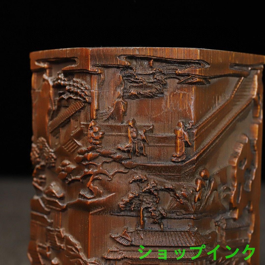 竹 彫刻 亭台楼閣筆箱 書道具 文房具 現代工芸品 美術品 置物 竹 彫刻 亭台楼閣筆箱 書道具 文房具 現代工芸品 美術品 置物