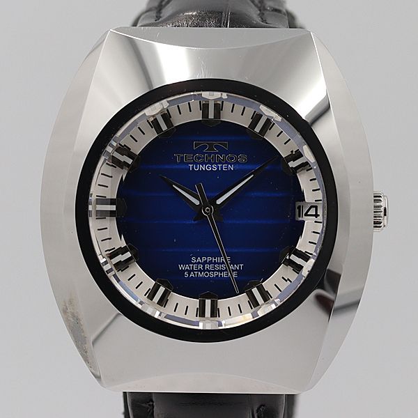 デッドストック級 稼働 美品 テクノス タングステン T9428 青文字盤 QZ