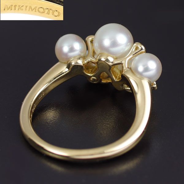 ミキモト K18YG アコヤ真珠 ダイヤモンド リング 径約4.7-6.2mm