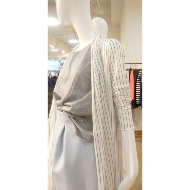 ドリーシーン ロングカーディガン ストライプ ホワイト 白 薄手 春夏