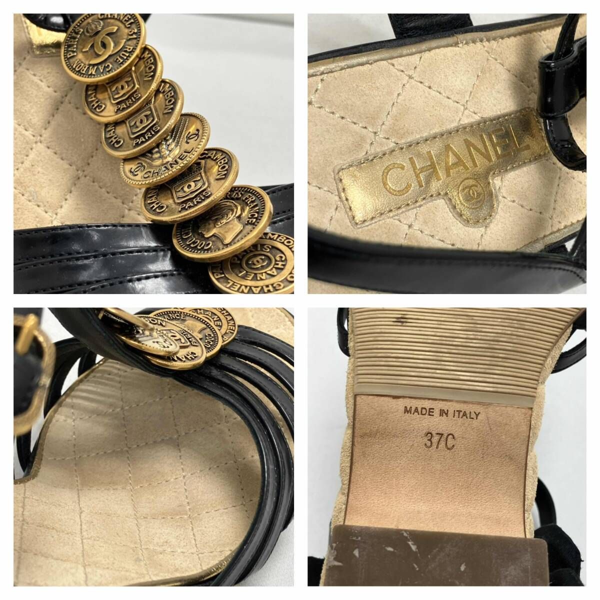 CHANEL サンダル ウェッジソール コイン サイズ37 約24cm ソール張替え 保存箱 袋付 レディース 女性用 靴 シャネル WWW_NOITHATQUANGTHANH_NET
