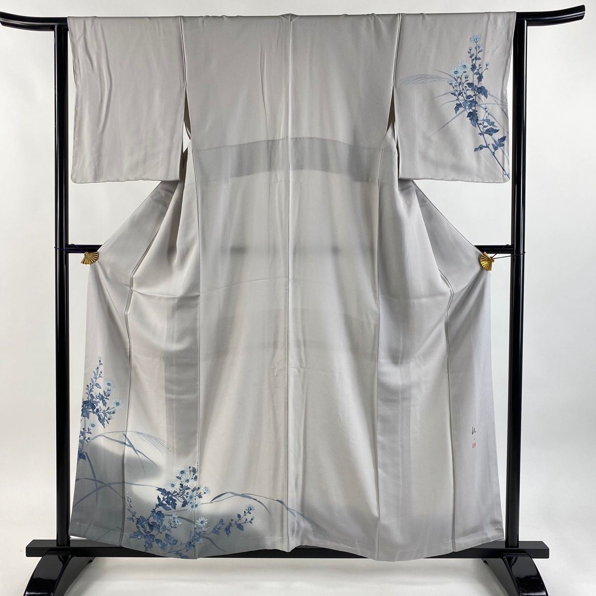付下げ 身丈159cm 裄丈63cm S 袷 落款 菊 すすき ぼかし 灰紫 正絹 秀品