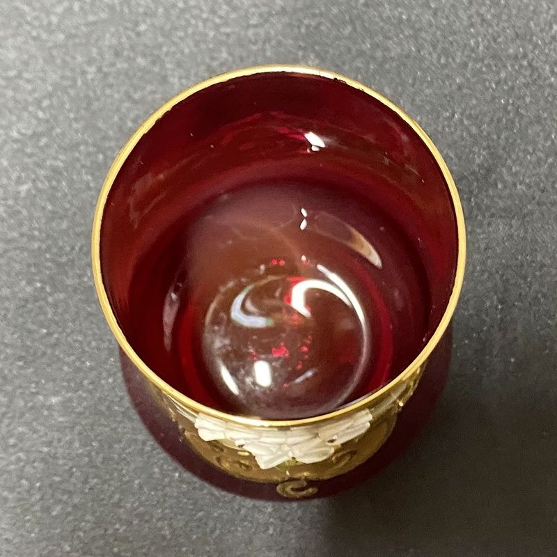 ベネチアングラス グラス 1客 ワイングラス レッド 花 フラワー 赤
