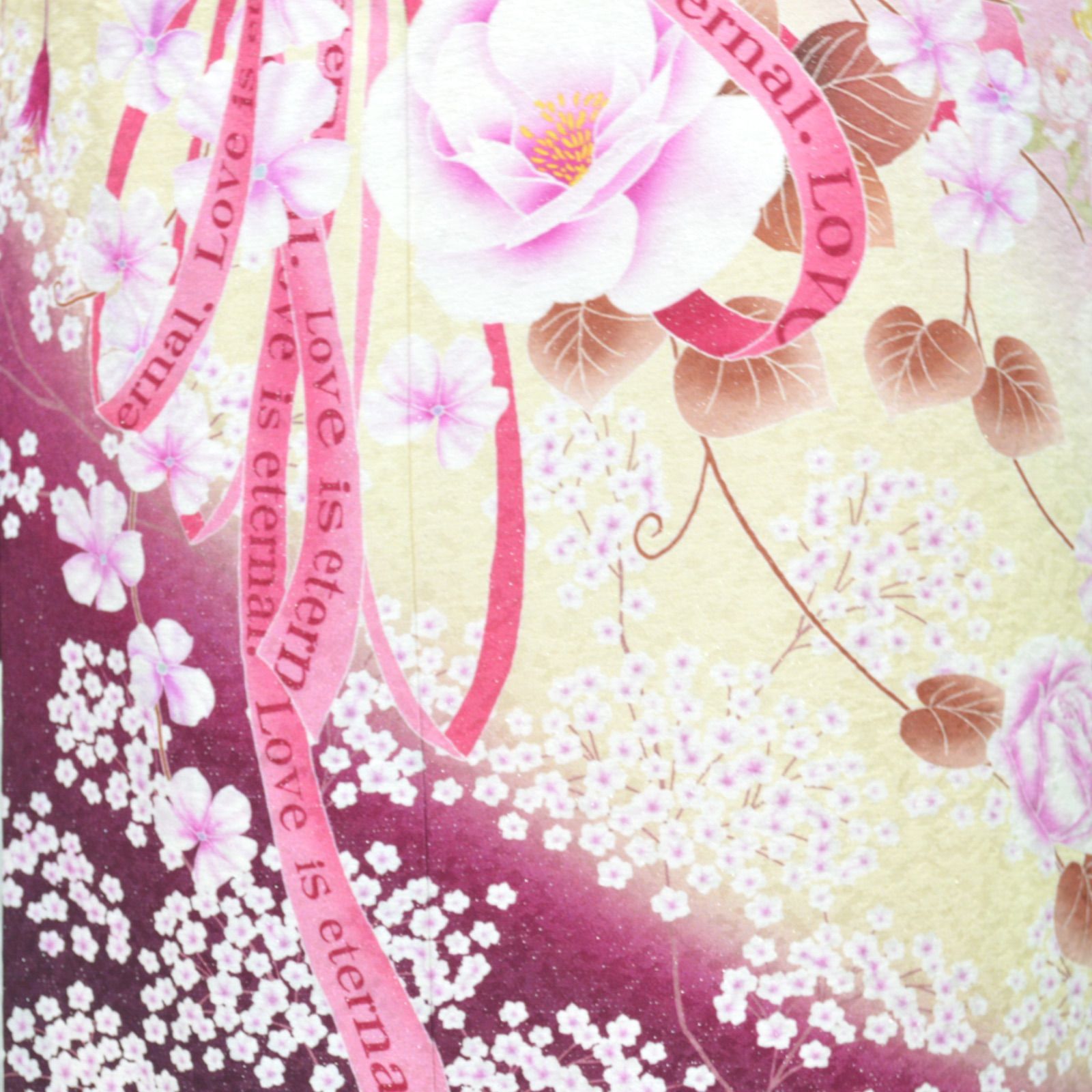 美品》正絹 振袖フルセット 成人式 M〜LLサイズ 薔薇 レース帯 上品 美 