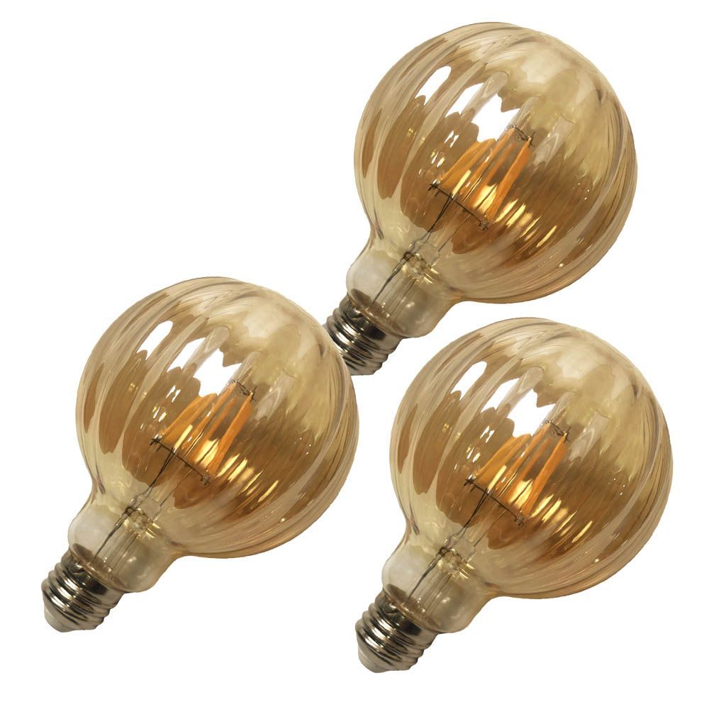LED電球 3個セット レトロ インテリア おしゃれ E26 電球 LED 照明 ランプ フィラメント 非調光 省エネ 節電 節約 間接照明 ノスタルジック アンティーク照明 ウェーブ かぼちゃ型 飴色 暖温色 2700k