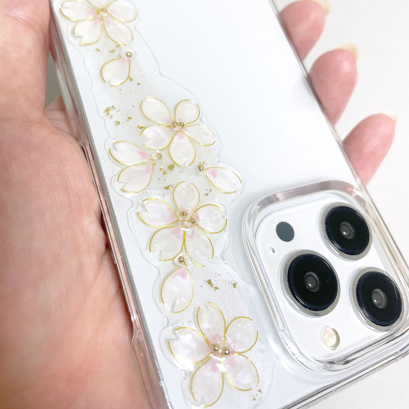ホワイトシェル　桜　ピンク　花　iPhoneケース　GALAXYAndroid ホワイトシェル 桜 ピンク 花 iPhoneケース GALAXYAndroid