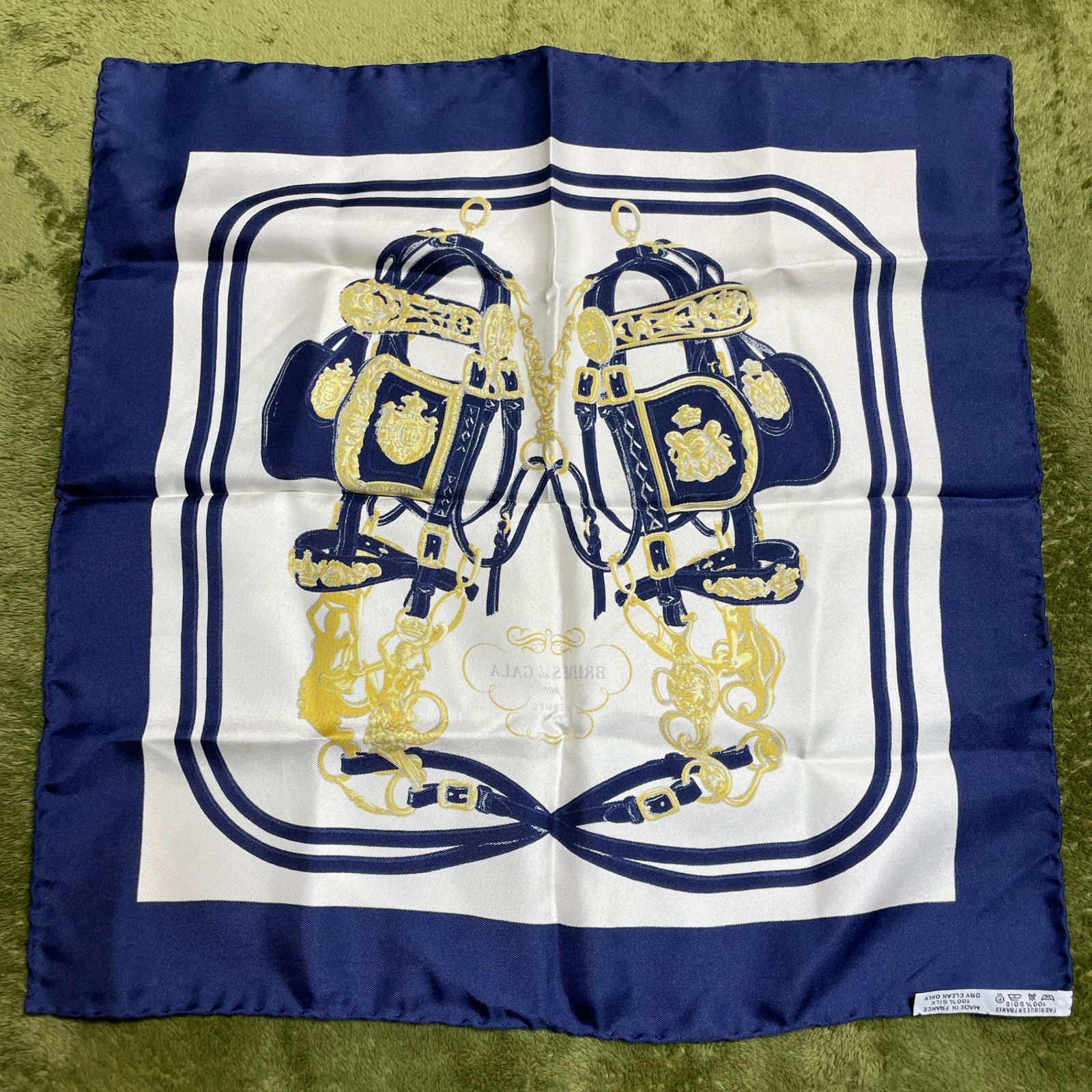 2411-319｜美品｜エルメス プチカレ スカーフ ネイビー 式典用馬