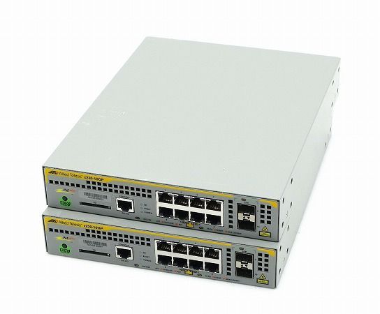 【2台セット】Allied Telesis AT-x230-10GP 8ポート1000BASE-T(PoE+給電対応) 2ポートSFPスロット搭載L2plusスイッチ BASE 中古
