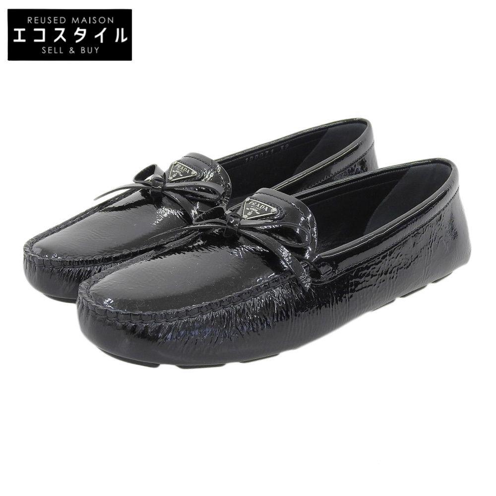 PRADA プラダ トライアングルロゴ エナメルリボン フラットシューズ レディース 黒 ブラック 39 1DD071 23SS 39