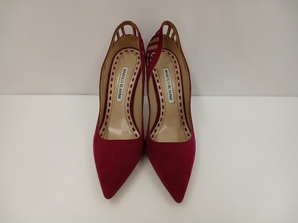 【美品】マノロブラニク ハイヒール パンプス ハンギシ スエード レッド 36 MANOLO BLAHNIK マノロ ブラニク スエードパンプス イタリア製 サイズ