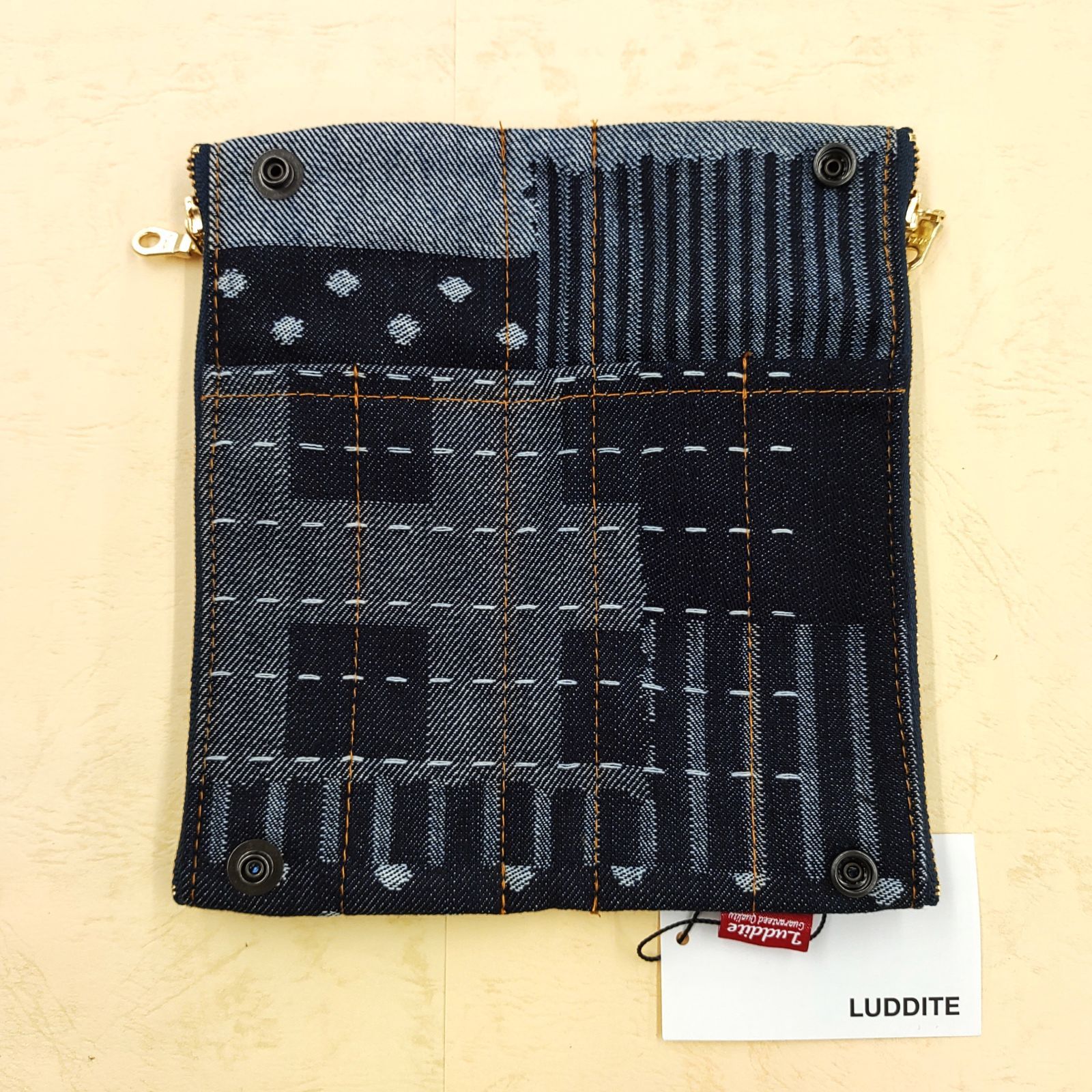 LUDDITE （ラダイト）デニム　ベンディペンケース　ランダムパッチワーク／LDD-BNPN-103