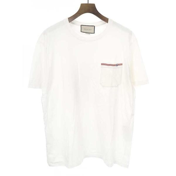 GUCCIグッチストライプGG刺繍コットンジャージーTシャツホワイト