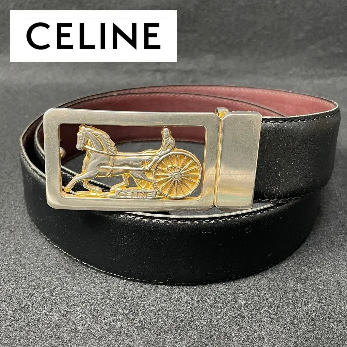 g68 CELINE レザーベルト ゴールド 馬車金具 バックル セリーヌ