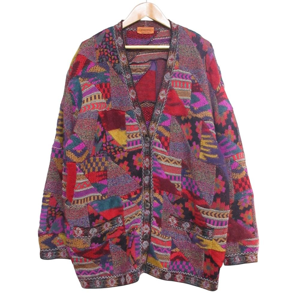 Missoni ミッソーニ ヴィンテージ パッチワーク Vネック ミックスニット カーディガン 42 マルチ レディース 古着