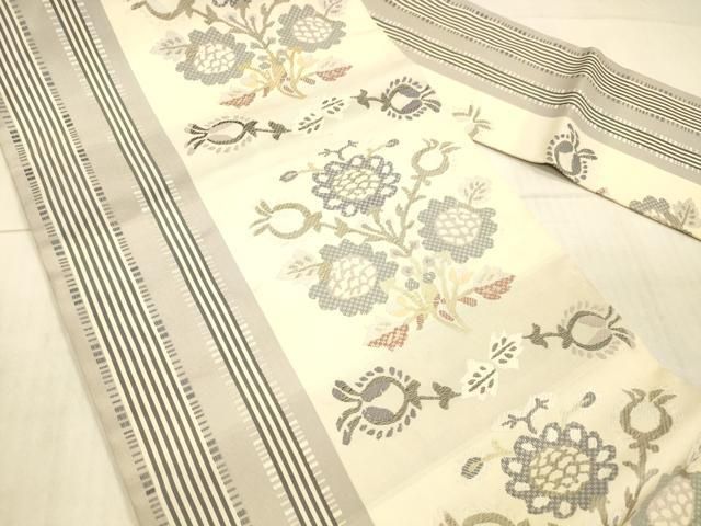 平和屋着物○九寸名古屋帯 唐織 更紗草花文 金糸 正絹 逸品 DAAX8692cm