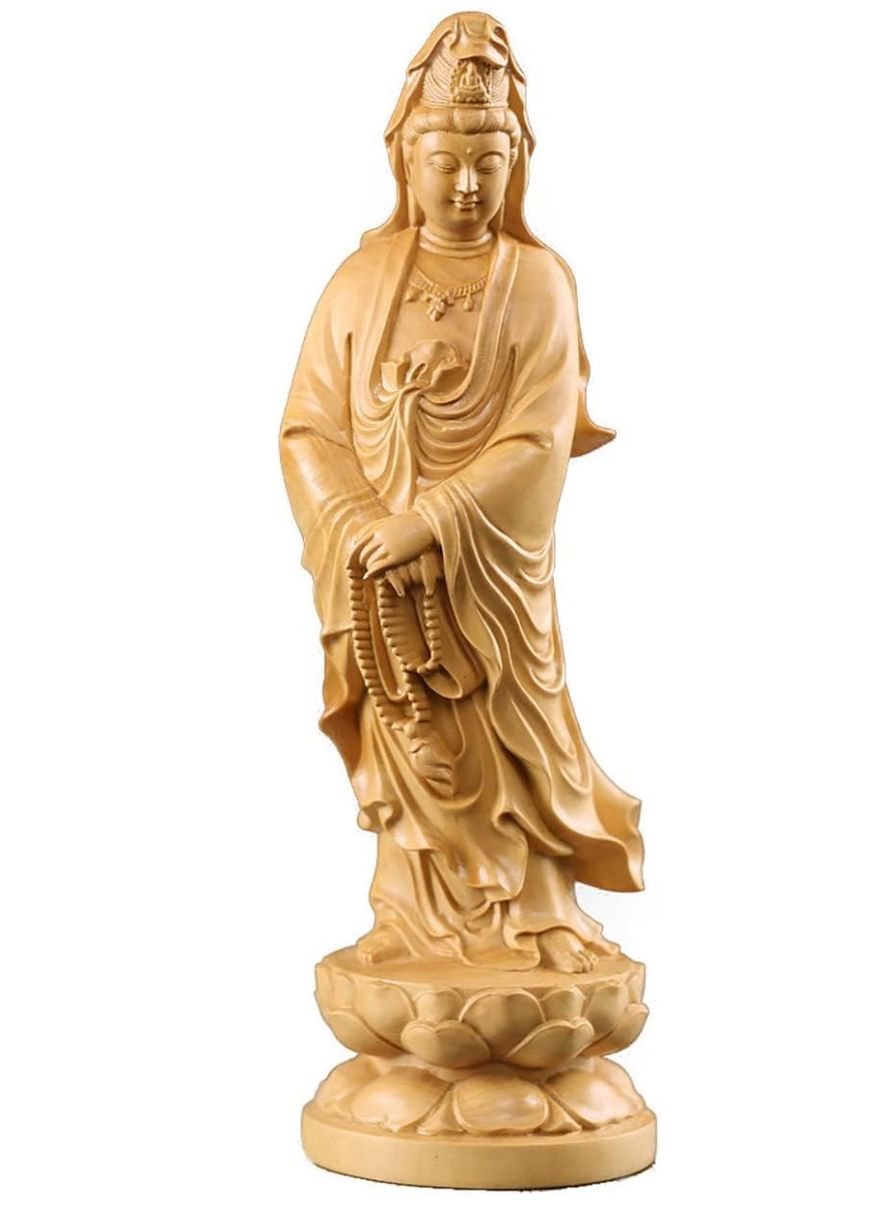 仏教美術 木彫 観音菩薩像 仏像 観音木彫 仏像 木彫り 観音像 観音菩薩 木製彫刻 ツゲ製 高級