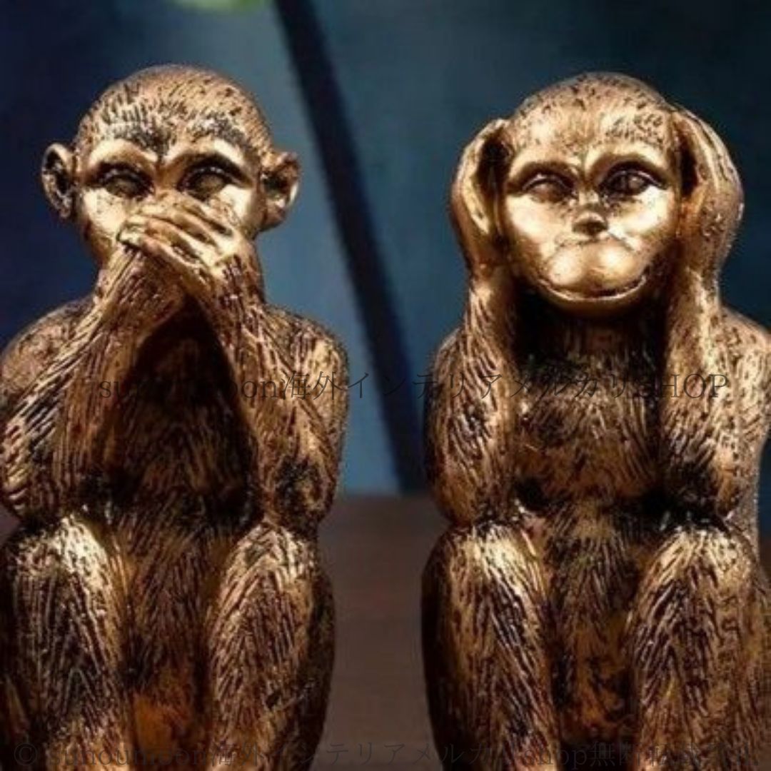 木彫り 猿 置物 四猿 さる オブジェ 見ざる 言わざる 聞かざる 不動