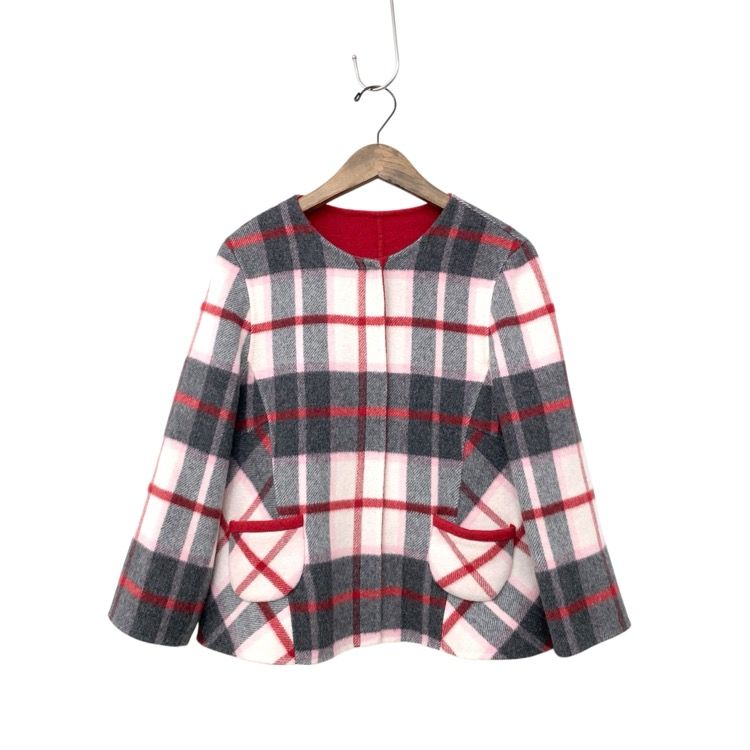 M S GRACY エムズグレイシー チェックｘ無地リバーシブルジャケット レッド 38 214610