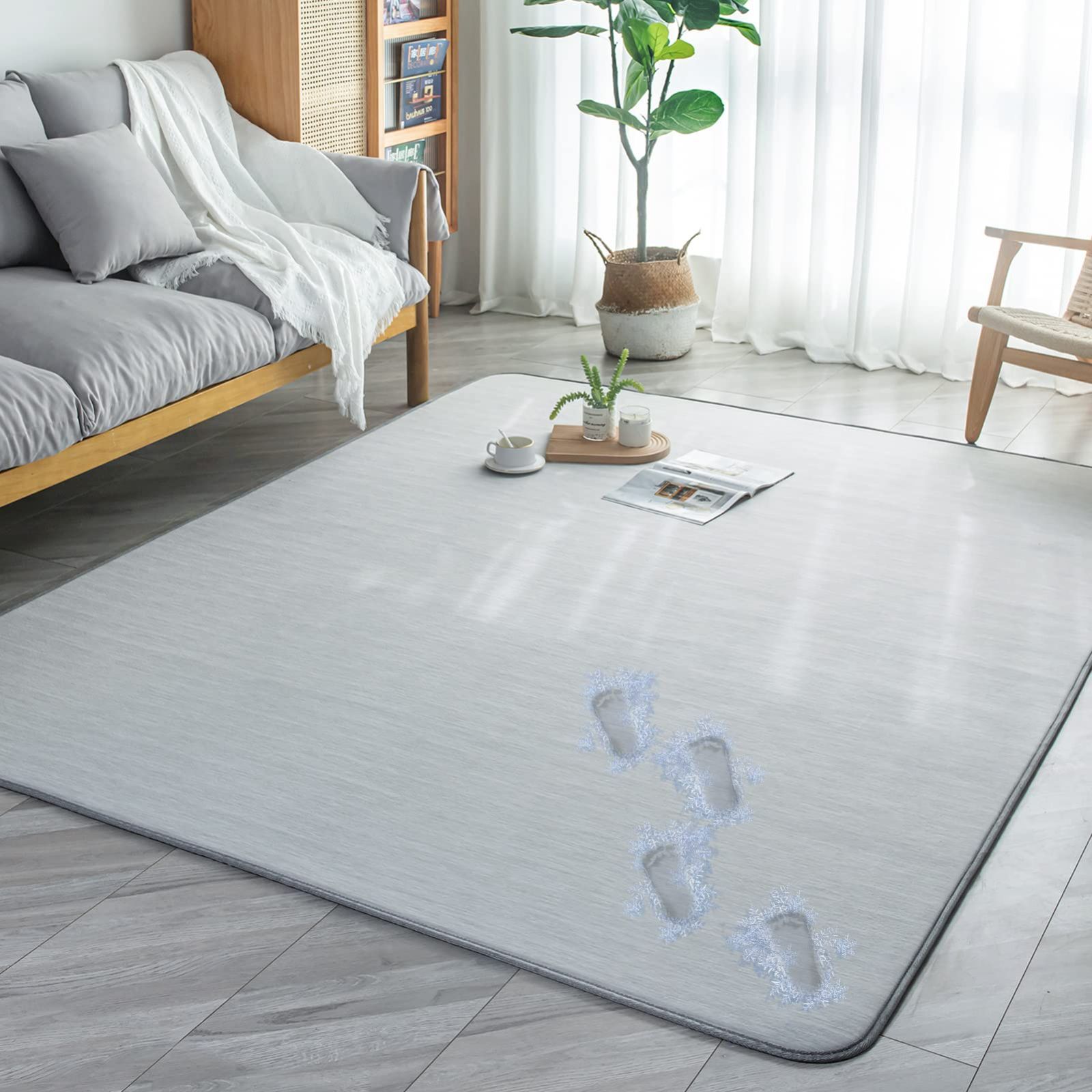 【残りあと僅か！】夏用ラグマット 約2畳 接触冷感 厚12mm 夏 低反発 ラグマット 190×190cm ラグ カーペット 洗える 防音カーペット 滑り止め カーペット CHOSHOME ひんやりラグ 抗菌防臭 グレー