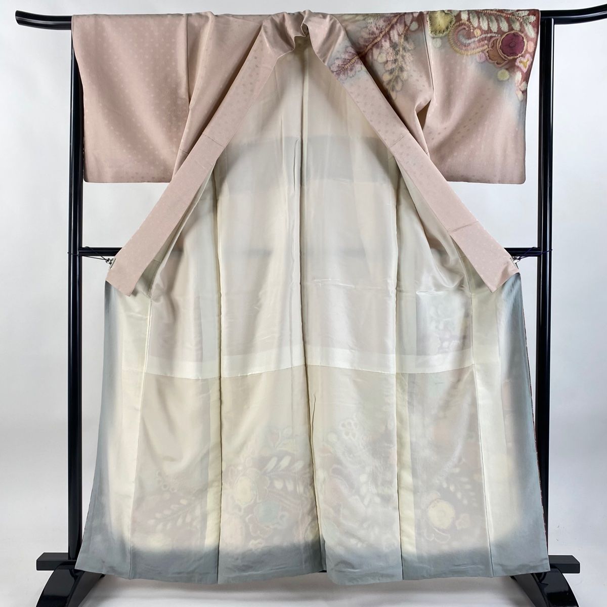 訪問着 身丈170cm 裄丈63.5cm S 袷 落款 辻が花柄 銀通し 絞り 薄ピンク 正絹 名品 一つ紋 【】