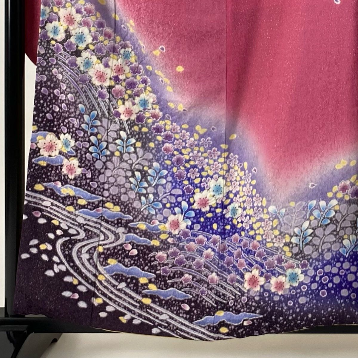 振袖 身丈160cm 裄丈66cm M 袷 落款 桜 流水 銀通し 絞り ピンク 正絹