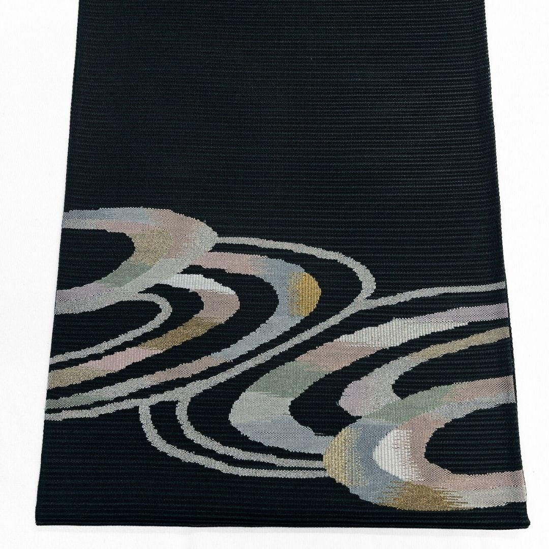 未着用 夏用 絽 黒地 流線 横縞 袋帯 着物 041a p - メルカリ