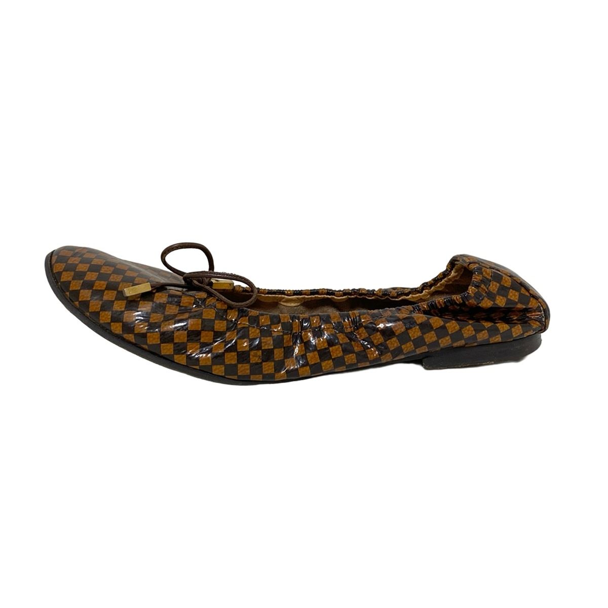 LOUIS VUITTON ルイヴィトン フラットシューズ 34 1|2 レディース - ブラウン×黒 リボン|アウトソール張替済 レザー