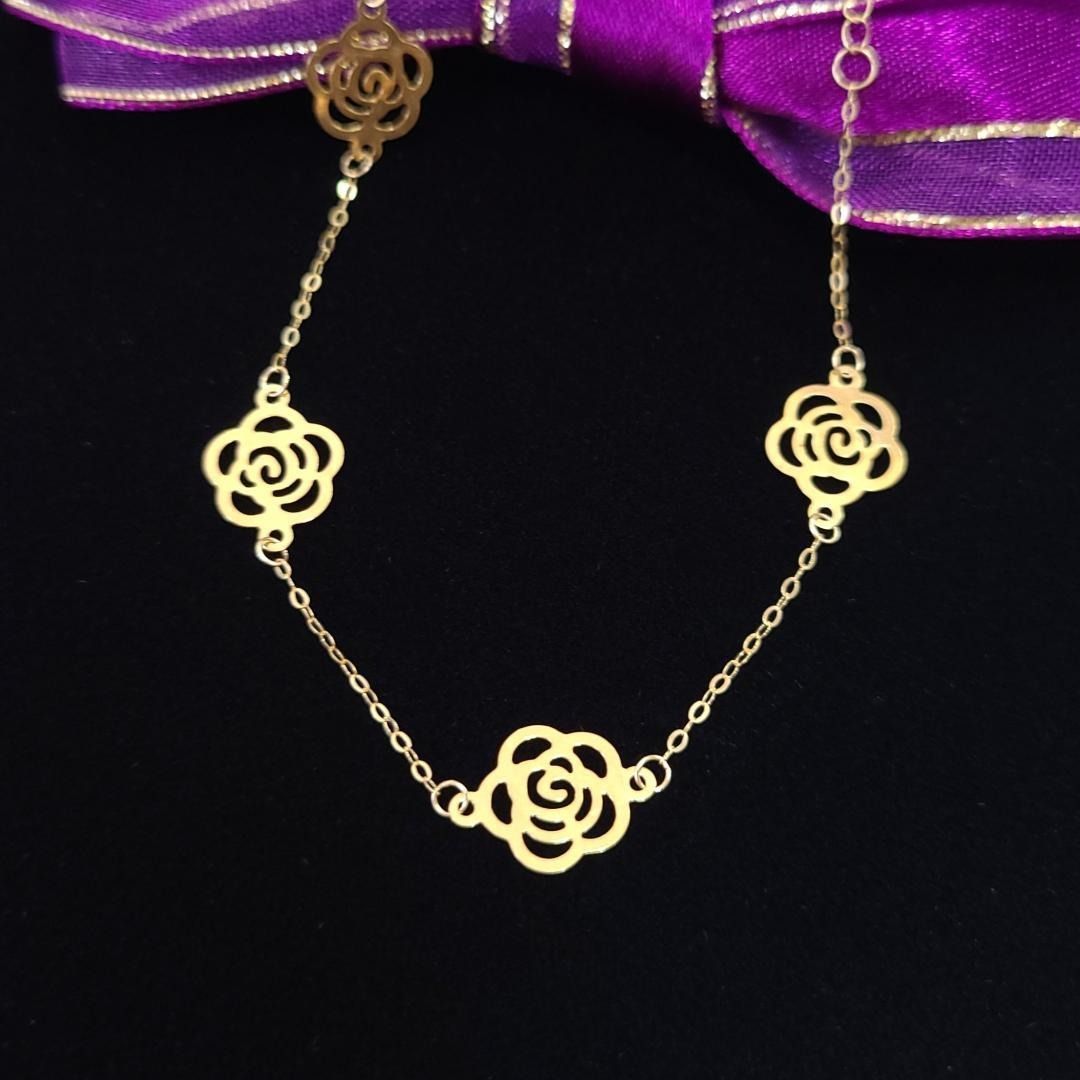 18金 K18YG 薔薇 バラ ローズ 透かし ステーション ブレスレット