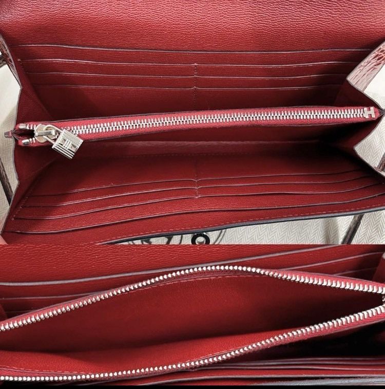 エルメス ケリーウォレット アリゲーター ブラウン 長財布 □Q刻印