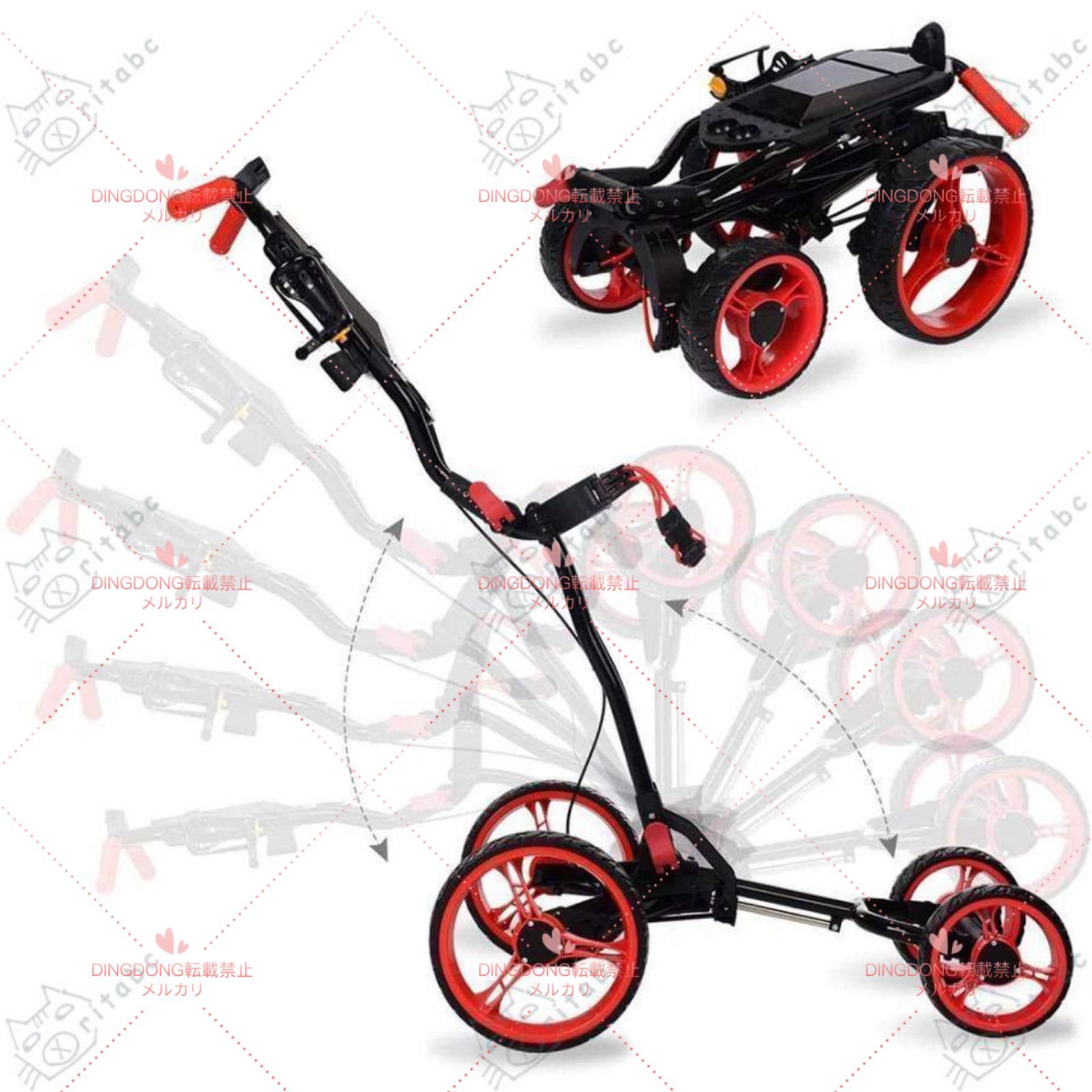 ゴルフプッシュカート4輪折りたたみ式 あらゆるゴルフバッグに最適