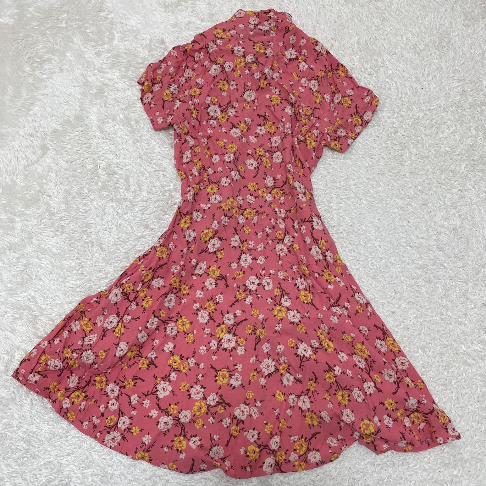 ポロラルフローレン○極美品○シフォンボウタイフレアワンピース 総花