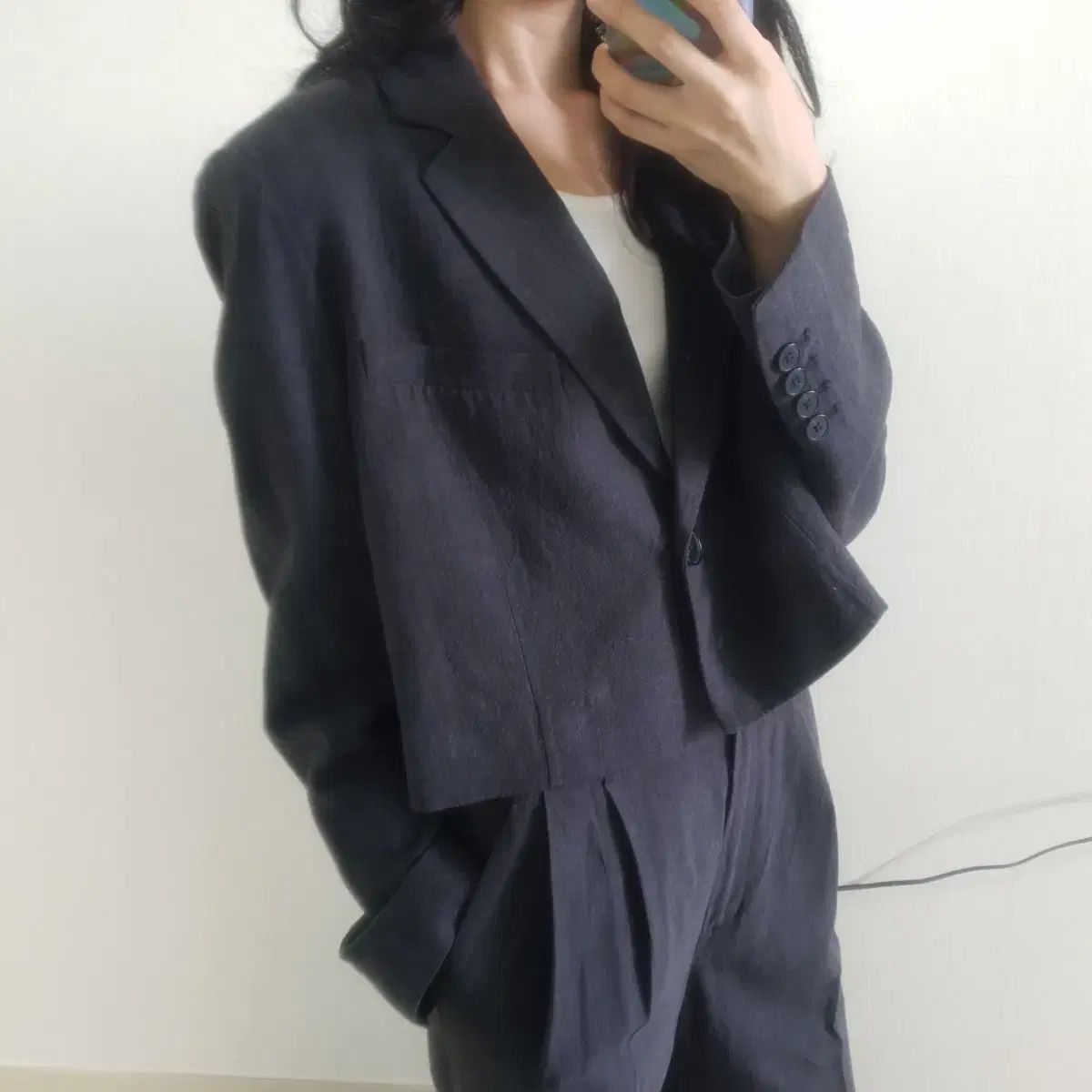 着用ショット 8seconds エイトセカンズ アッシュ リネン ショートジャケット ツータック スラックス セットアップ セット xs