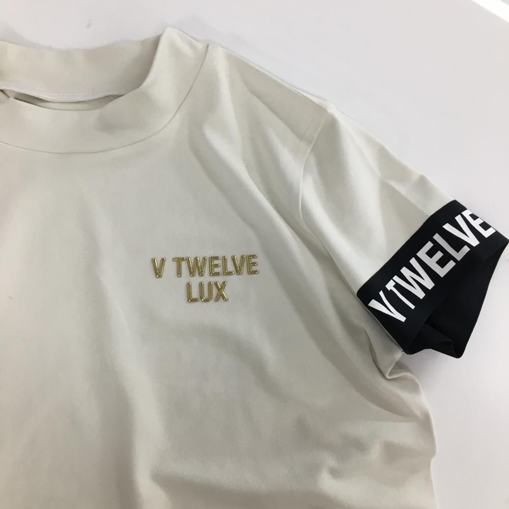 美品】V12 LUX 半袖ハイネックシャツ 白×黒 袖口ロゴ メンズ 0(S