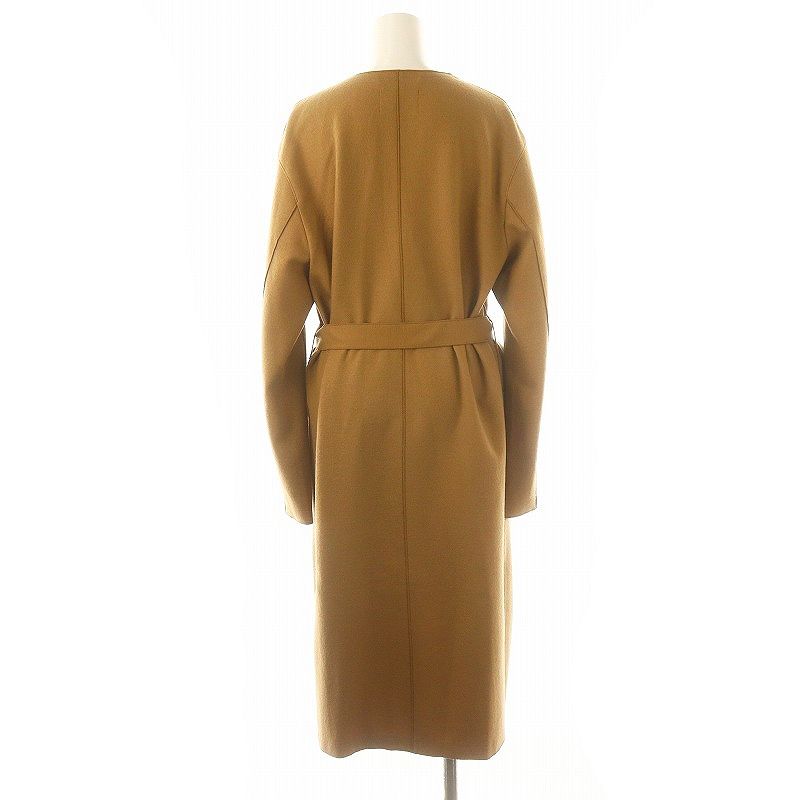 BEIGE, ベイジ ノーカラーロングコート アンゴラ混 ベルト付き サイズ4 BEIGE, ベイジ ノーカラーロングコート アンゴラ混 ベルト付き サイズ4