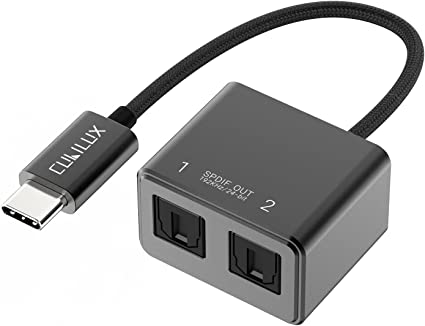 Cubilux USB C – SPDIF(TOSLINK) 光オーディオ2分配器、2ウェイ