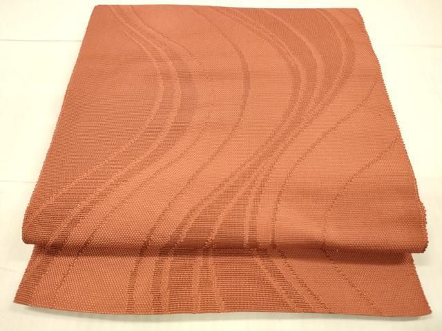 平和屋着物＊夏物 八寸名古屋帯 流水文 鉛丹色 正絹 DAAY8015cm