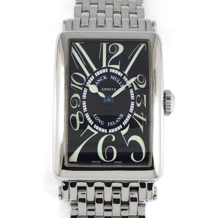 フランクミュラー FRANCK MULLER 腕時計 ロングアイランド 902QZ 夜光インデックス 夜光針 レクタンギュラー ブラック ギョーシェ文字盤 SS クオーツアナログ