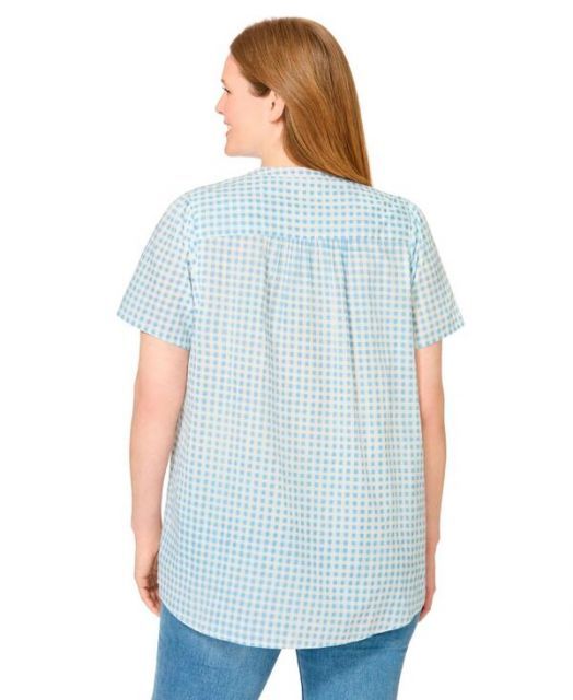 ウーマン ウィズイン レディース シャツ トップス Women s Plus Size Pintucked Half-Button Tunic French blue gingham