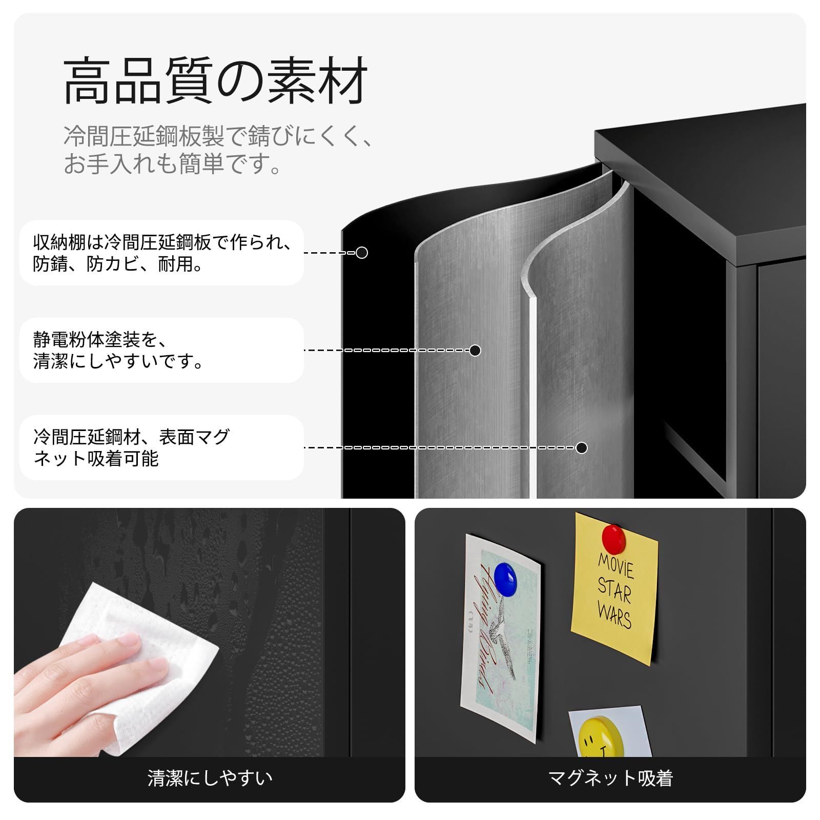 Boegica サイドボード 収納棚 キャビネット 扉付き キッチン収納 鋼製書庫 収納ボックス 調節 な棚付き 幅60奥行30×高さ80cm 組立品 ガラス陳列棚