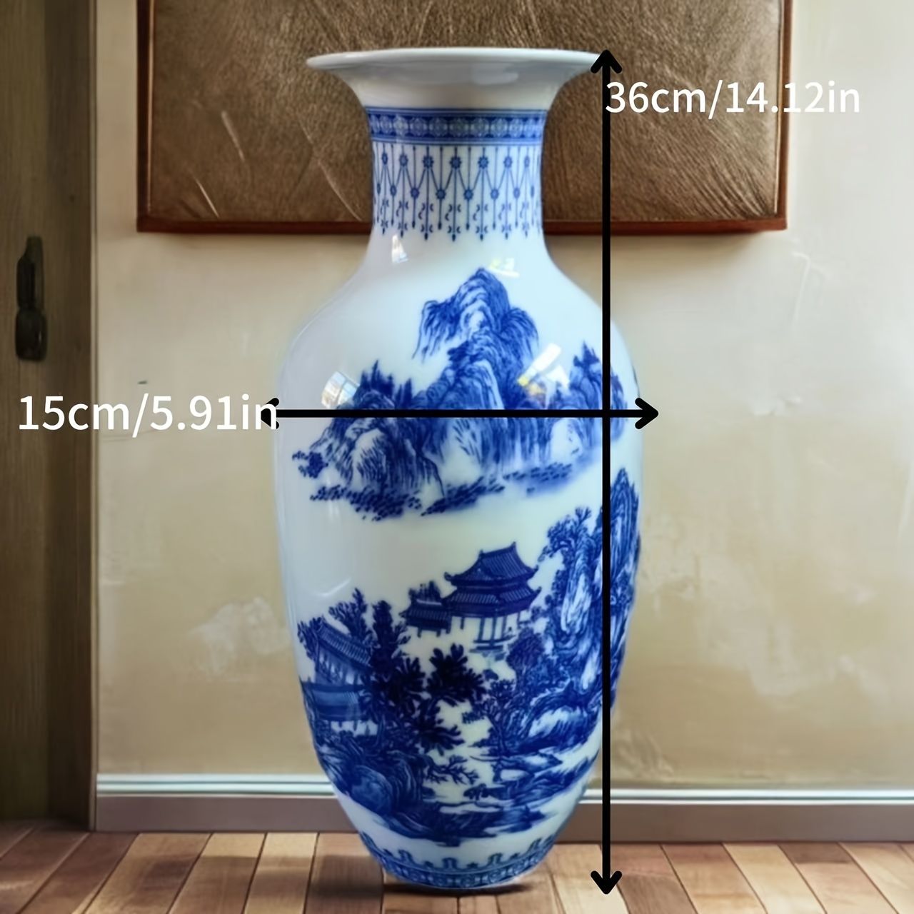 景徳鎮磁器 新中国風 青白磁風景花瓶 装飾品 リビングルーム玄関用