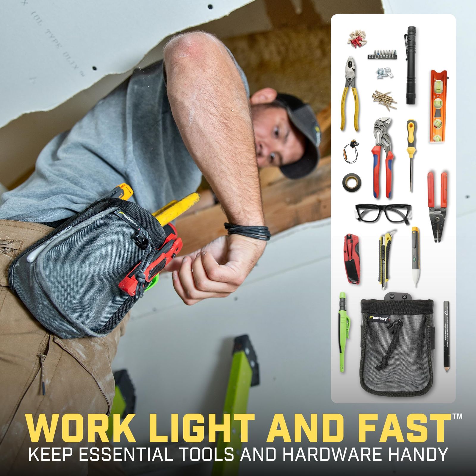 Joey Pouch V2 | クリップオンツールベルトバッグ ツール、ネジ、釘用