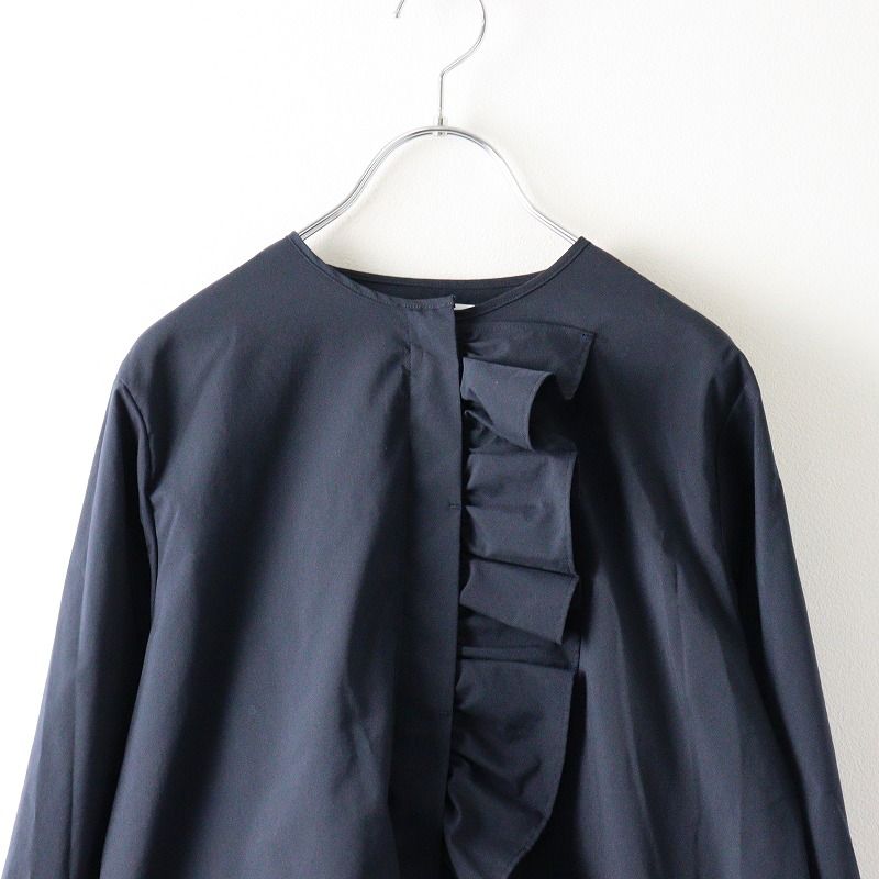 ヨリ yori フロントフリルノーカラーブラウス 36/ネイビー シャツ