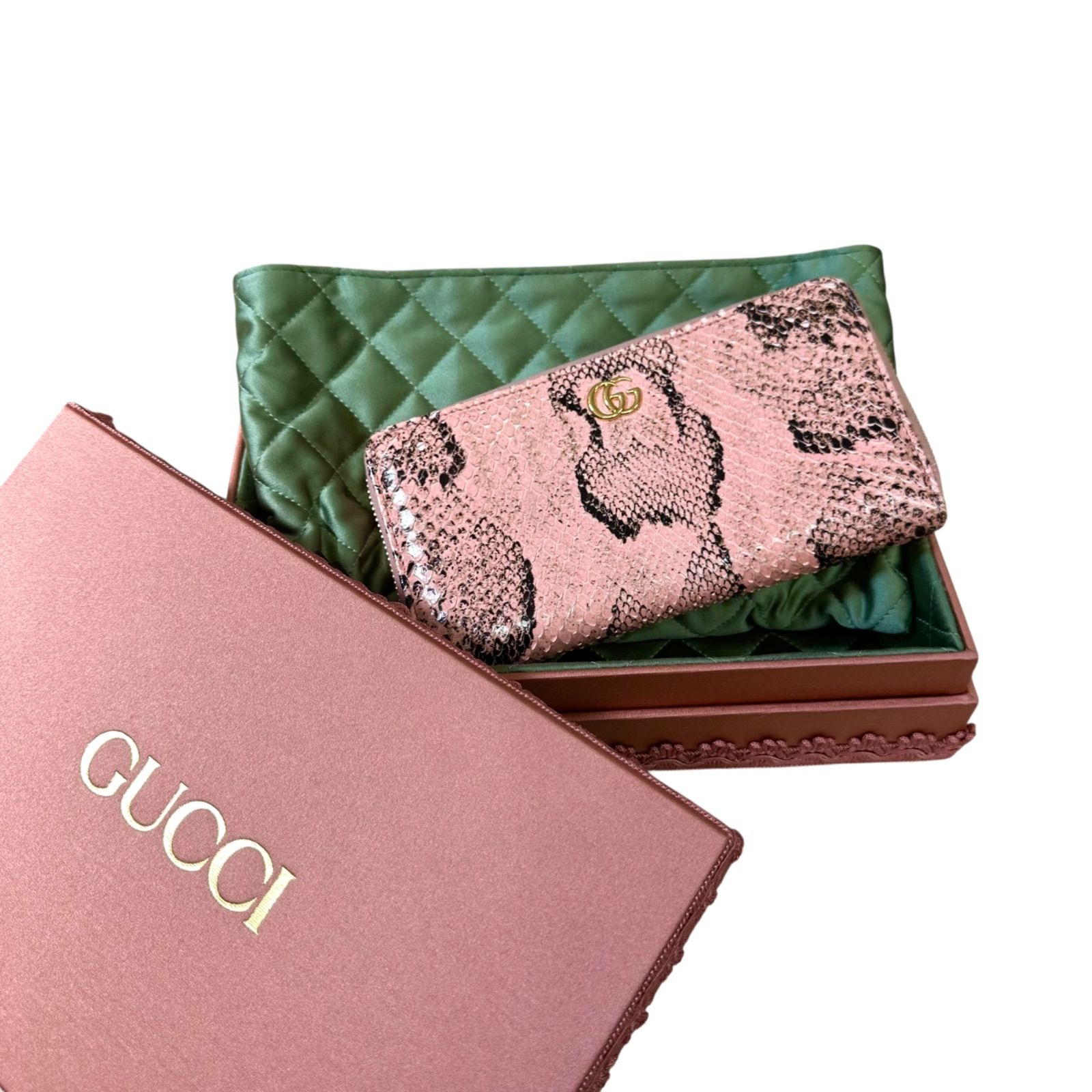 ✨美品✨GUCCI グッチ GGマーモント パイソン ピンク 長財布 ラウンド 