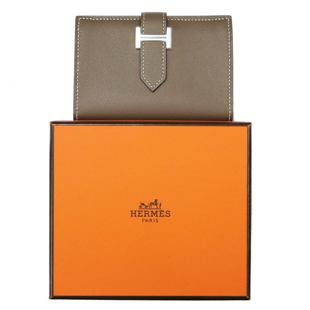 名東】エルメス ベアン カードケース エトゥープ シルバー金具 ヴォー 