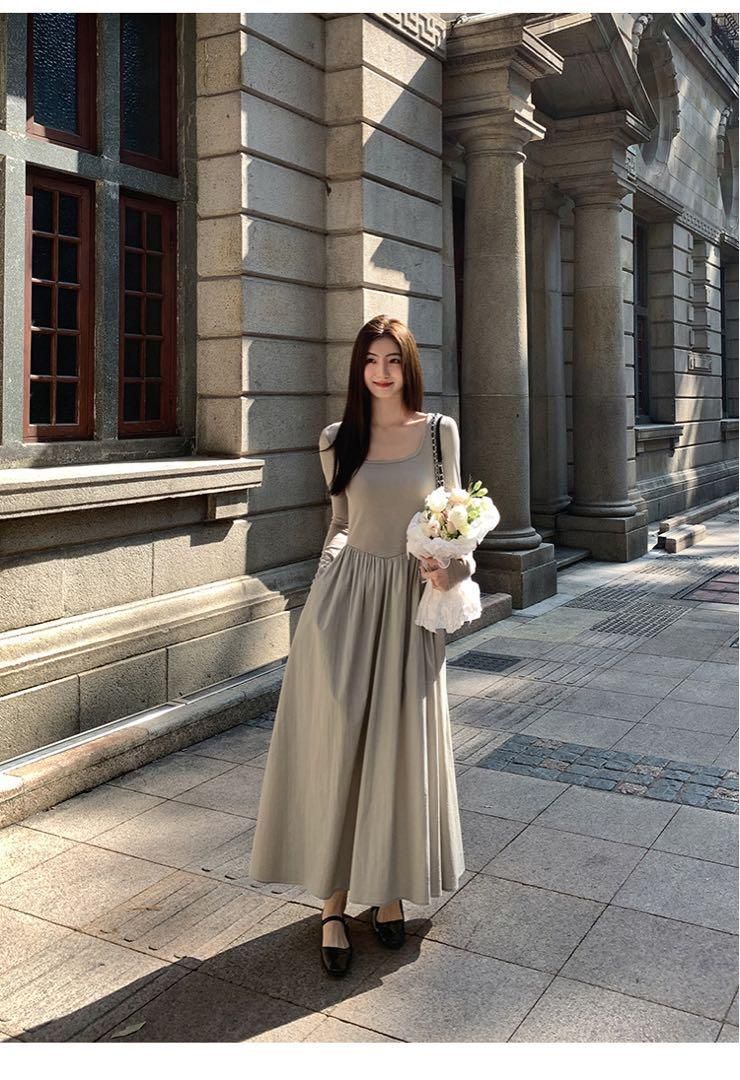 スクエアネックロングワンピ