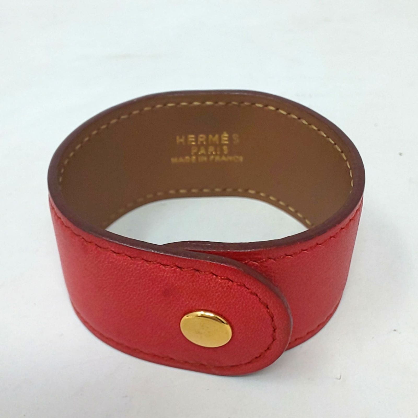 HERMES レッド レザー編み込みブレスレット エルメスレザーブレス トゥルニトレッセ 編み込み ゴールド